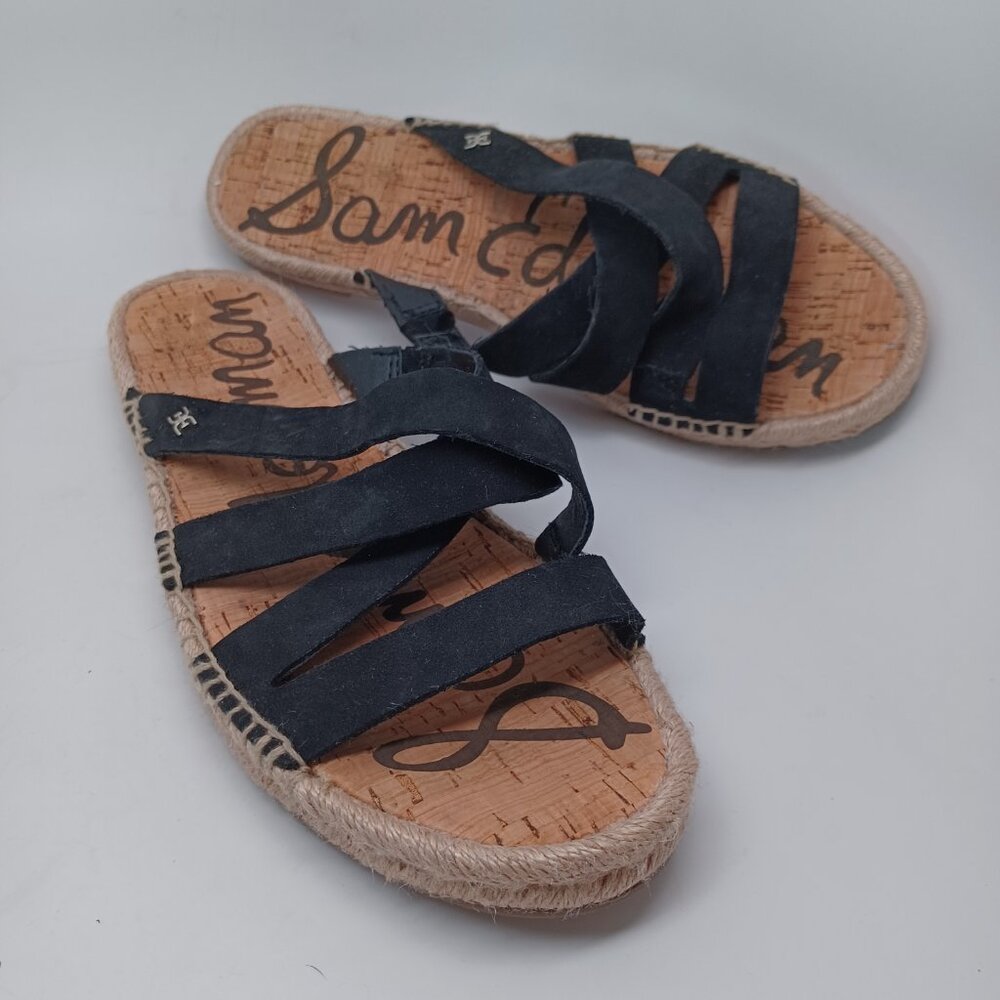 Sam Edelman Sandals Averie‎ Strappy Slide Black Leather Espadrille Women 10 - Picture 9 of 13